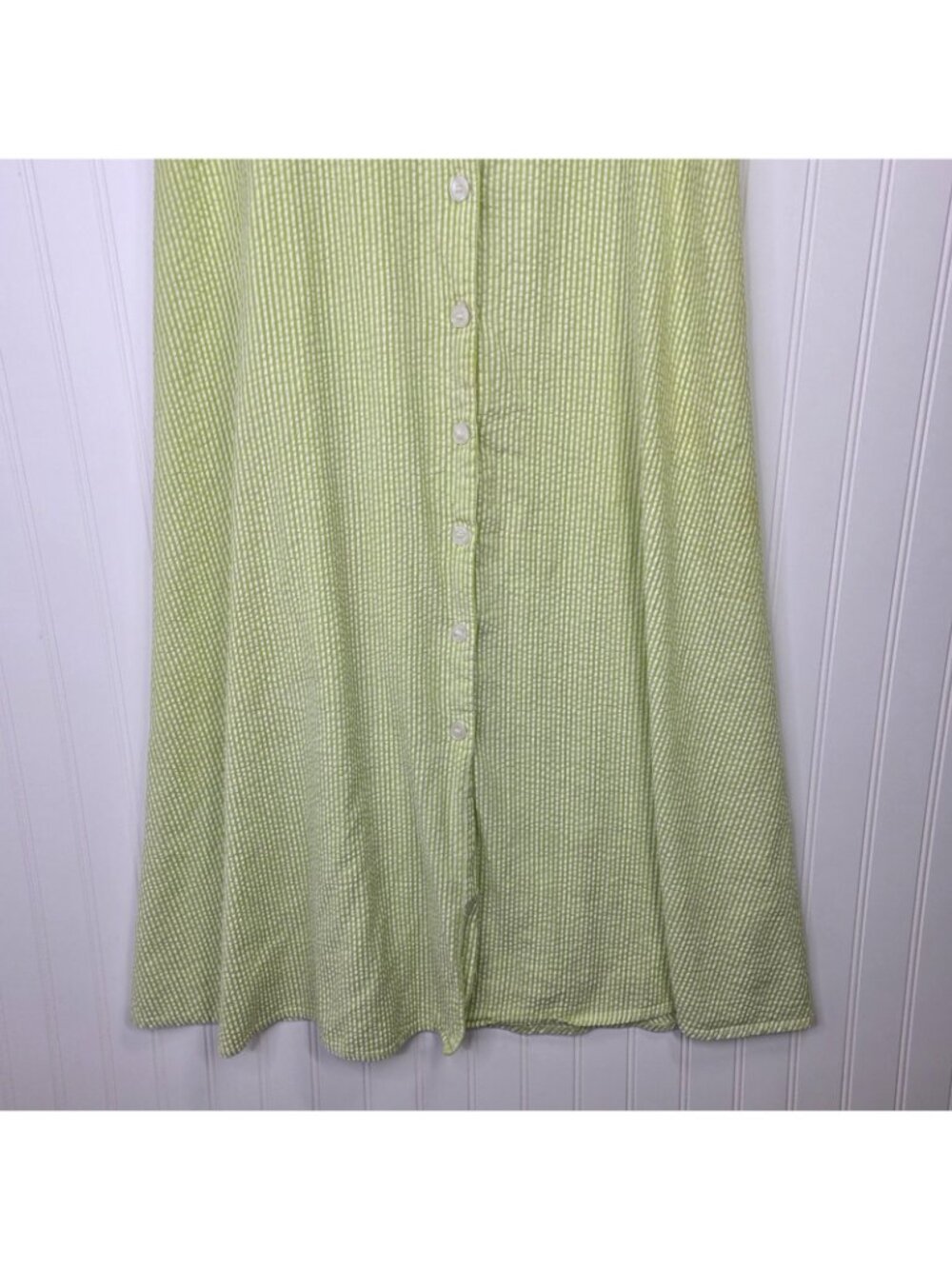 JG Hook Dress 8 Green Striped Seersucker Midi Button Up Nautical Coastal Casual - Picture 7 of 11